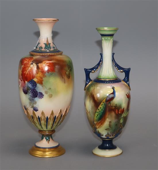 Two Royal Worcester Hadleyware vases tallest 19.5cm
